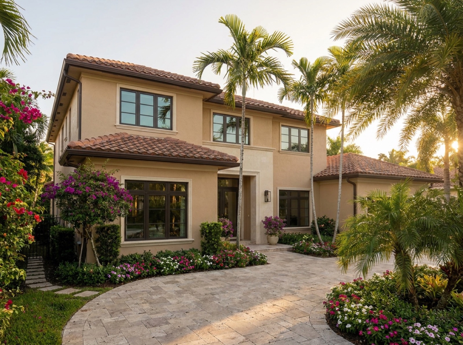 Doral family home with impact windows and tropical landscaping